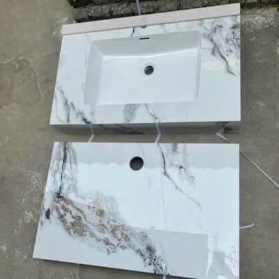 Bàn đá lavabo chậu âm viền 1 tầng