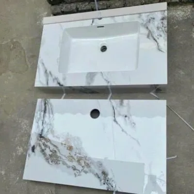 Bàn đá lavabo chậu âm viền 1 tầng