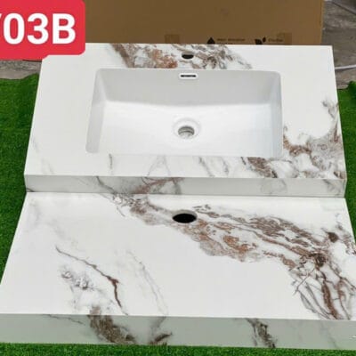 Bàn đá 1 tầng chậu âm tràn viền màu trắng