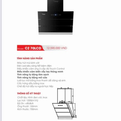 Hút mùi kích thước 700 Canzy