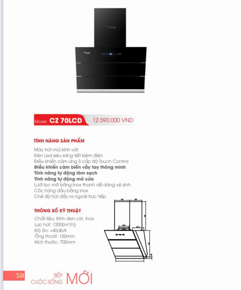 Hút mùi kích thước 700 Canzy