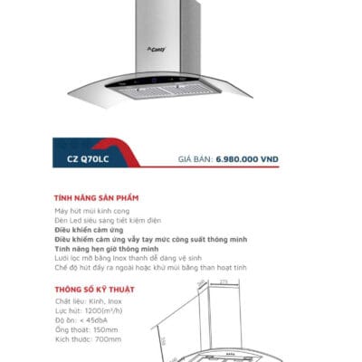 Hút mùi kích thước 700 Canzy