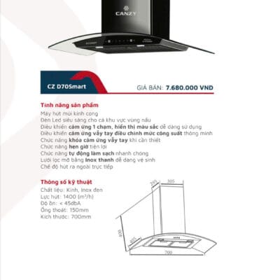Hút mùi kích thước 700 Canzy