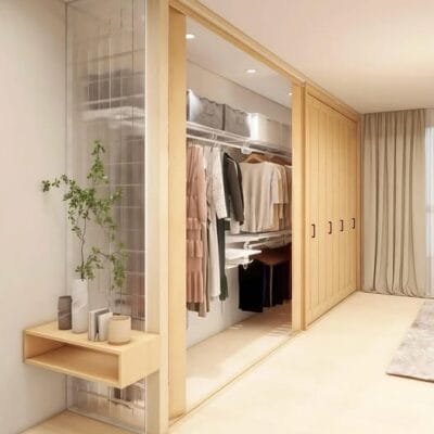 Gạch kính làm vách tủ ngăn phòng thay đồ