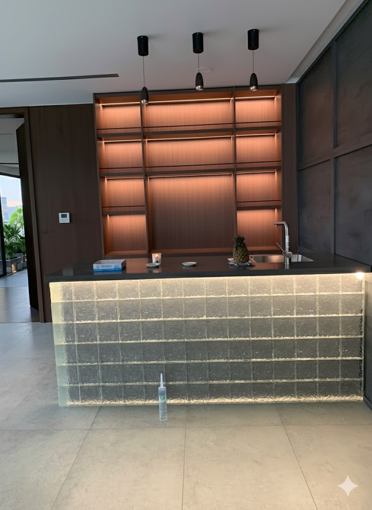 Gạch kính dùng làm bán đảo bếp Gạch kính dùng làm bán đảo bếp