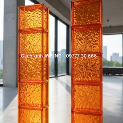 Gạch kính màu cam vân mây 190x190x80mm AVSING