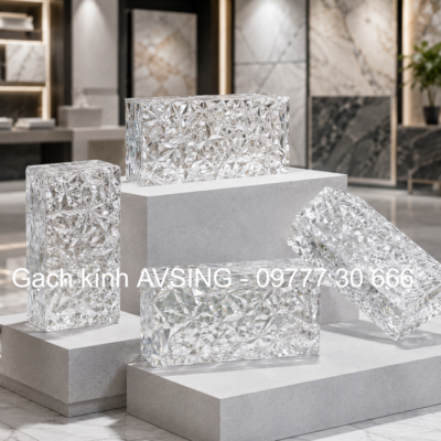 Gạch kính cánh hoa khối đặc 200x100x50mm AVSING