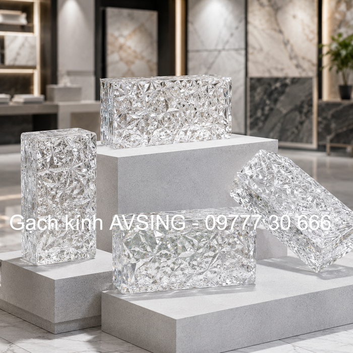 Gạch kính cánh hoa khối đặc 200x100x50mm AVSING Gạch kính cánh hoa khối đặc 200x100x50mm AVSING