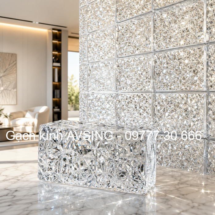 Gạch kính cánh hoa khối đặc 200x100x50mm AVSING Gạch kính cánh hoa khối đặc 200x100x50mm AVSING