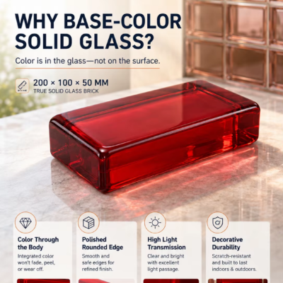 Gạch kính đỏ trơn tựa như ngọc ruby 200x100x50mm AVSING