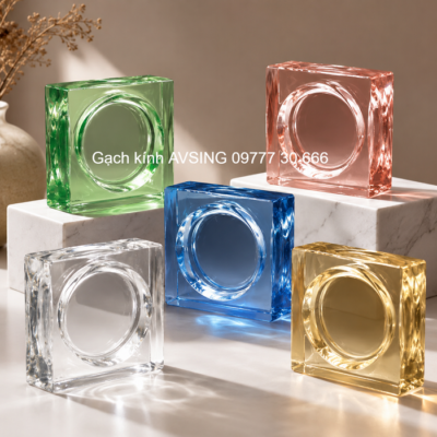 Gạch kính mặt trời màu sắc khối đặc 150x150x50mm AVSING