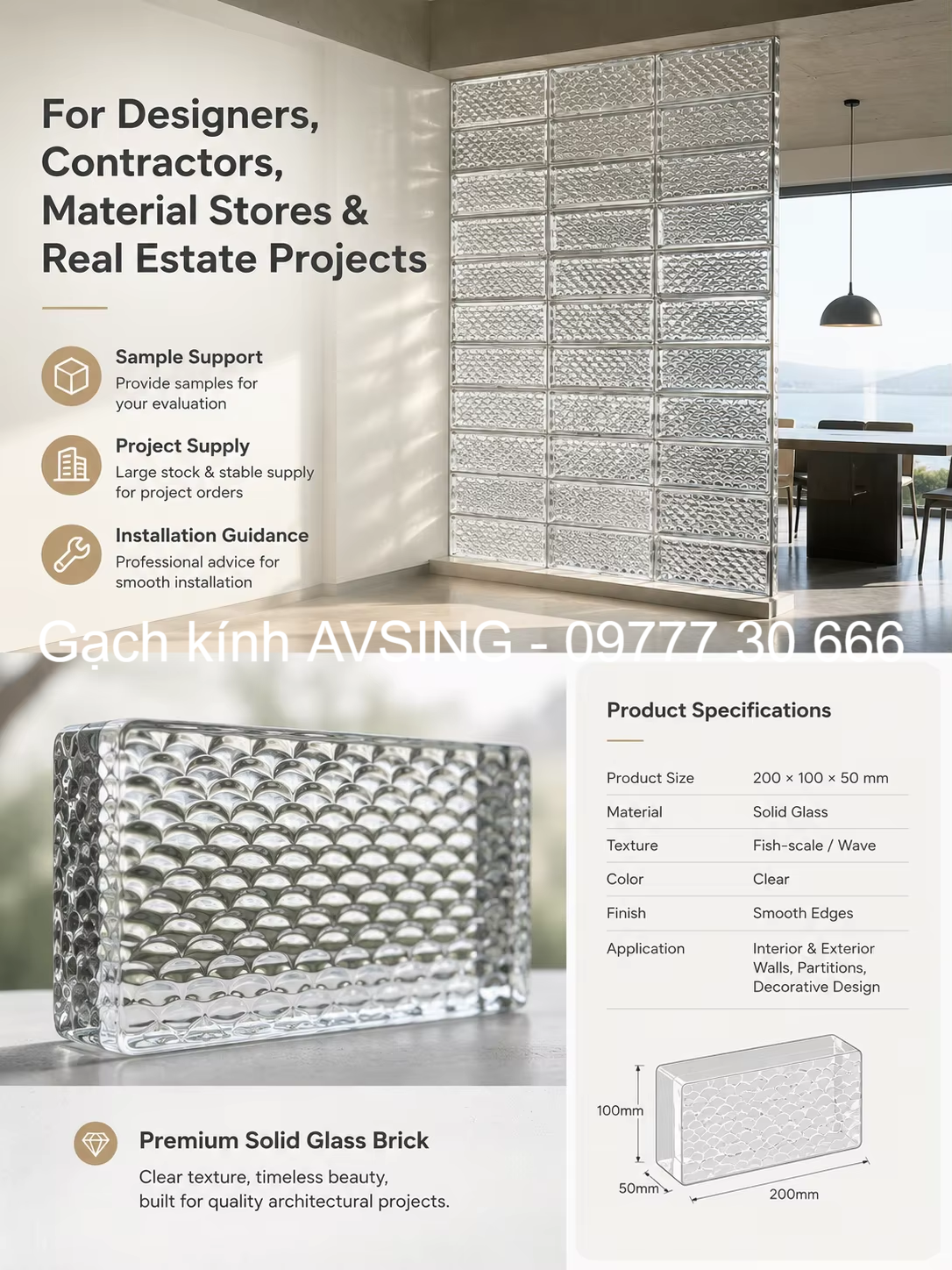 Gạch kính vảy cá 200x100x50mm Gạch kính vảy cá 200x100x50mm