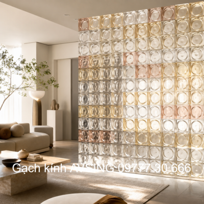 Gạch kính làm bức tường lấy sáng lối lên cầu thang