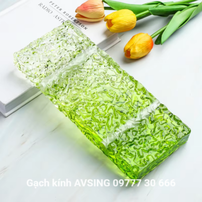 Gạch kính treo màu xanh cốm phối trắng có lỗ ty