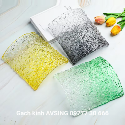 Gạch kính cong tùy chỉnh phối màu chuyển sắc 200x160x15mm