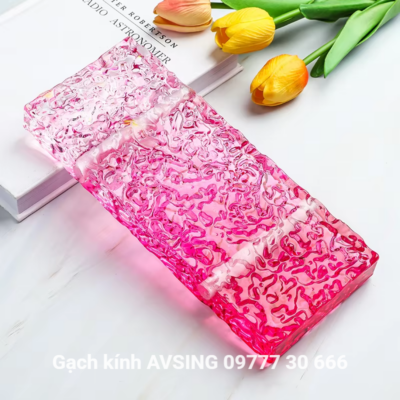 Gạch kính treo màu hồng 240x100x22mm có lỗ