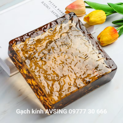 Gạch kính vuông khối đặc vân mây màu trà nâu
