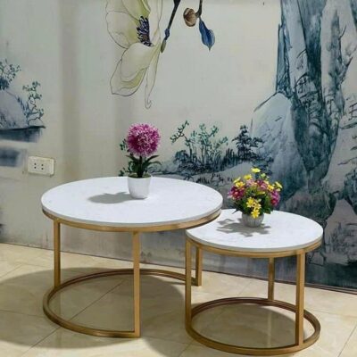 Bàn trà phòng khách tròn bộ 2 cái xếp gọn