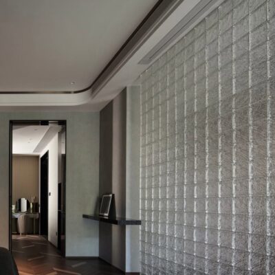 Gạch kính vuông khối đặc vân mây làm tường lấy sáng phòng khách s