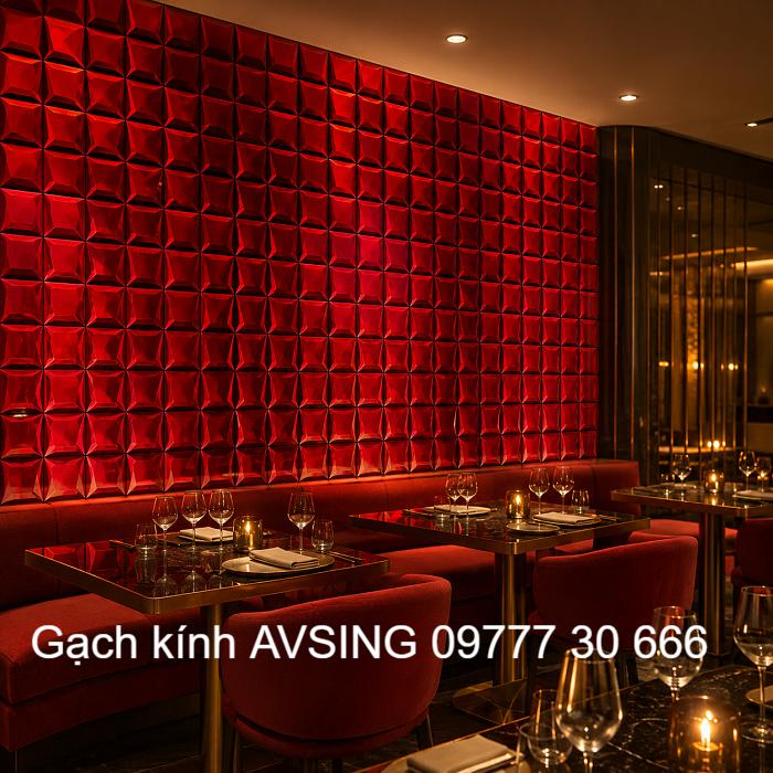 Gạch kính ốp tường kim cương màu đỏ ruby AVSING