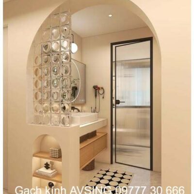 Gạch kính mặt trời 150x150x50mm khối đặc AVSING làm vách ngăn nhà tắm