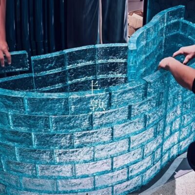 Gạch kính xanh dương vân mây làm tiểu cảnh